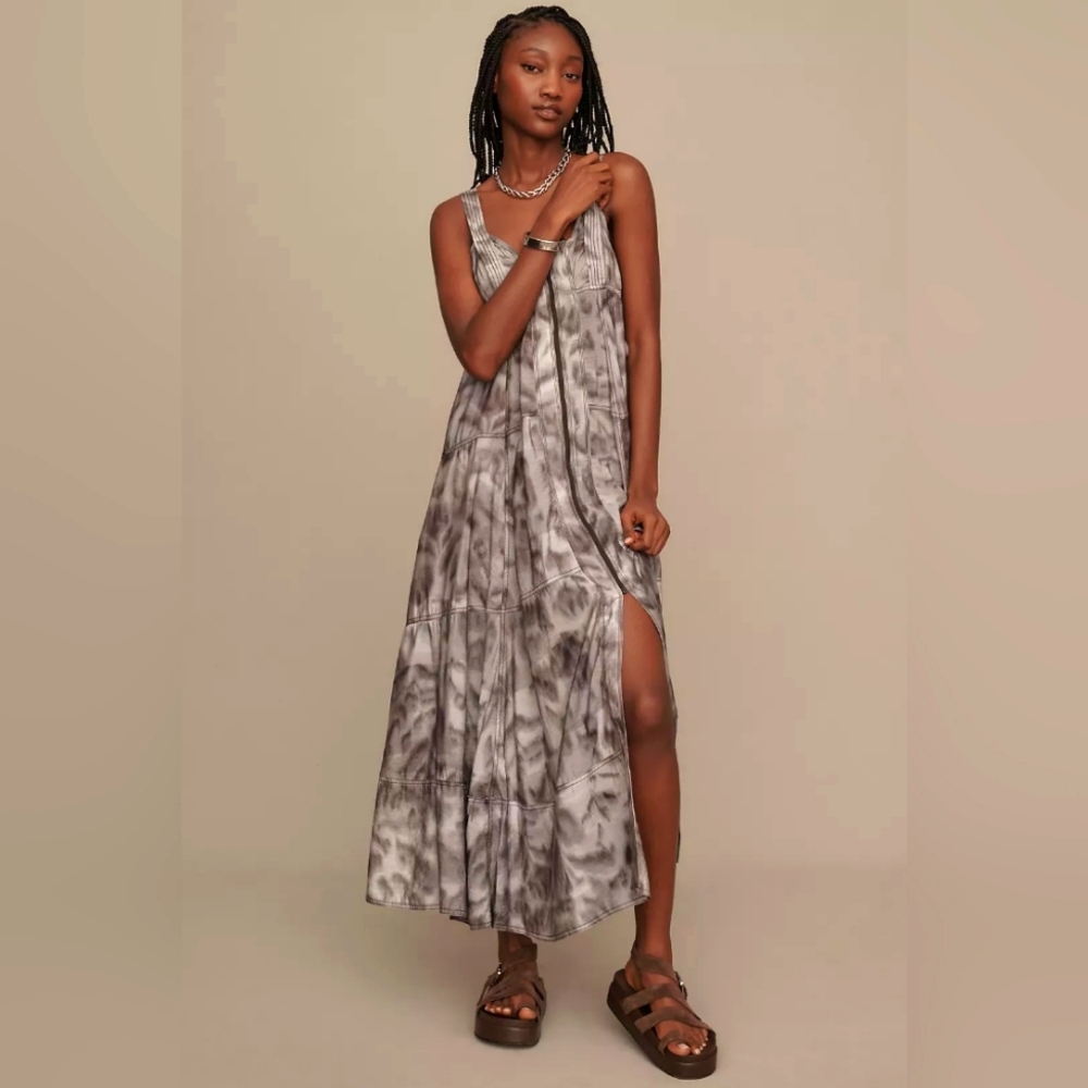 Anthropologie Gray Tie-Dye Maxi Dress